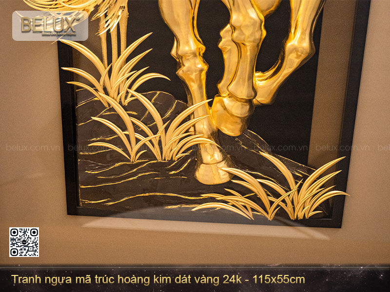 Tranh Ngựa Mã Trúc Hoàng Kim dát vàng 24k 115x55cm